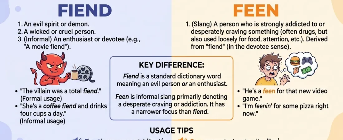 “feen or fiend” – Meaning, Difference, Usage, and Complete English Guide
